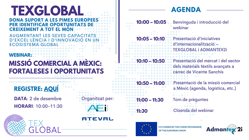 La AEI Tèxtils y ATEVAL organizan el 2 de diciembre el webinar “Misión comercial a México: fortalezas y oportunidades”