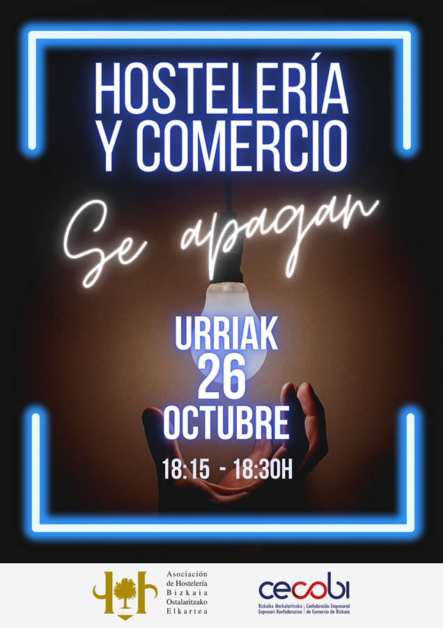 La confederación empresarial de comercio de Bizkaia (CECOBI) apaga la luz de las tiendas este miércoles a las 18,15 horas como protesta a los costes de la energética