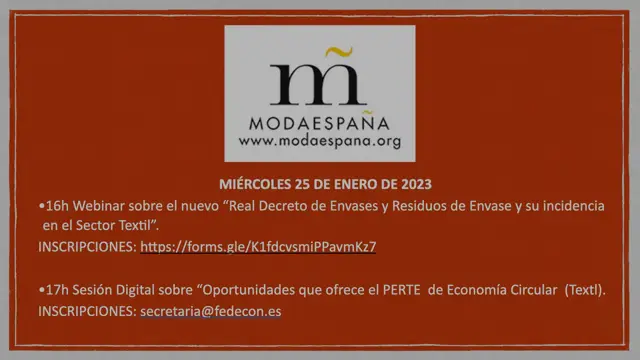 Modaespaña organiza una jornada sobre las oportunidades que ofrece el perte de Economía Circular textil y un webinar sobre el nuevo real decreto de envases y residuos