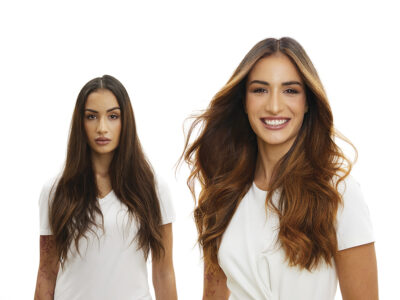 Fotografía del antes y después.  Look cobrizo natural usando el nuevo tinte NC. Color realizado por Ricardo Santiago, experto en educación global de marca de Joico