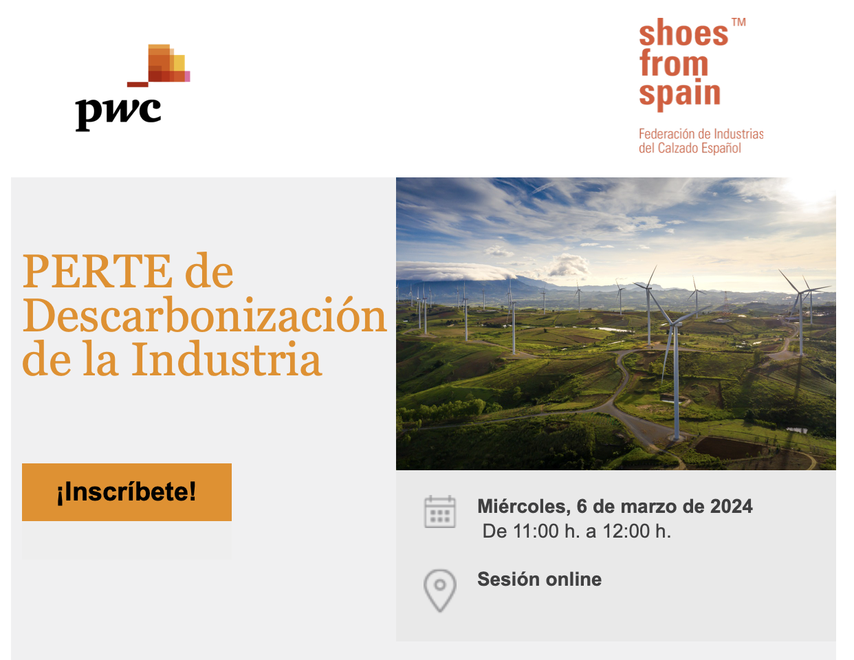 La Federación de Industrias del Calzado Español (FICE) y PwC organizan el webinar 'PERTE de Descarbonización de la Industria'