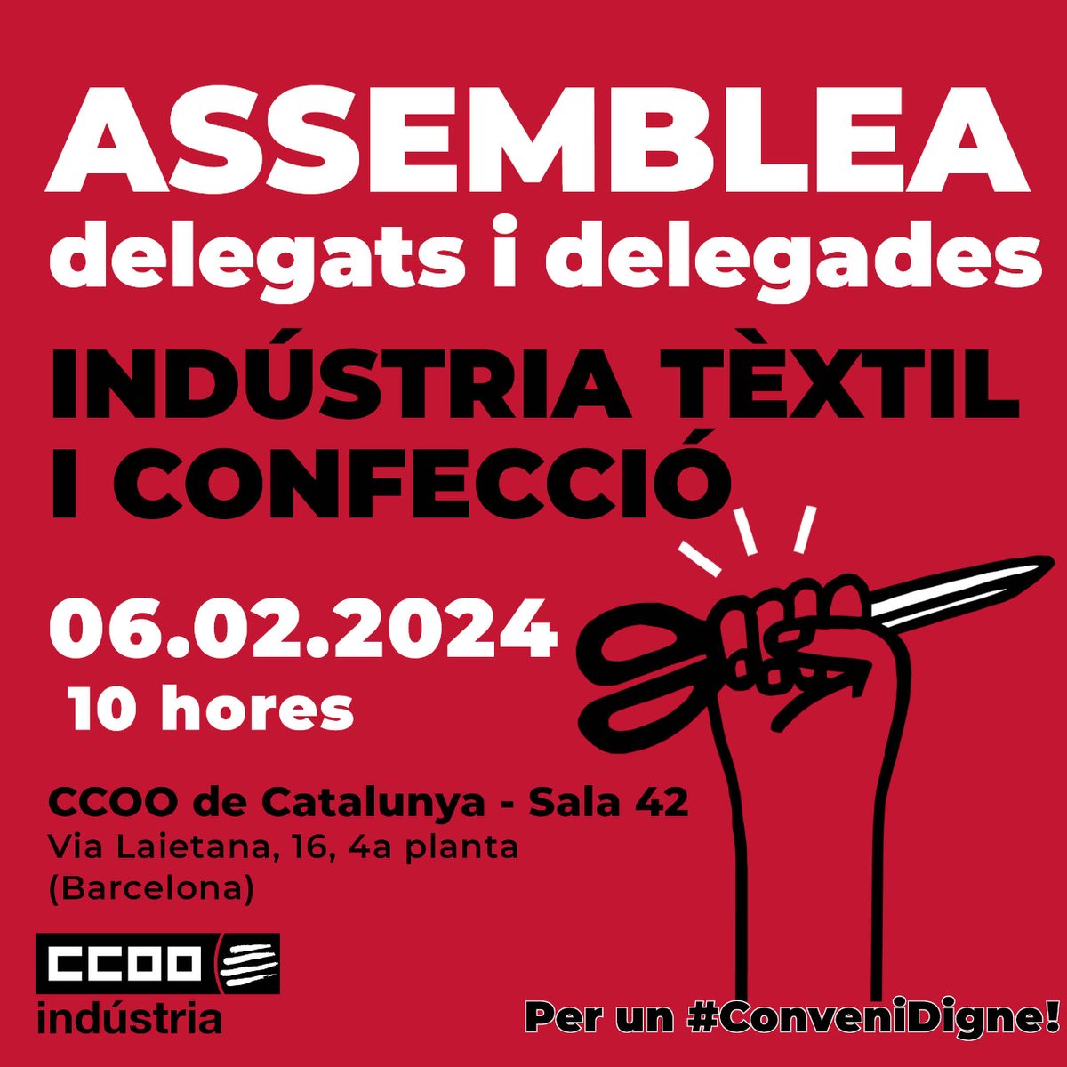 CCOO convoca a todos sus delegados del sector textil en Catalunya para explicarles su nueva propuesta de plataforma para el nuevo convenio