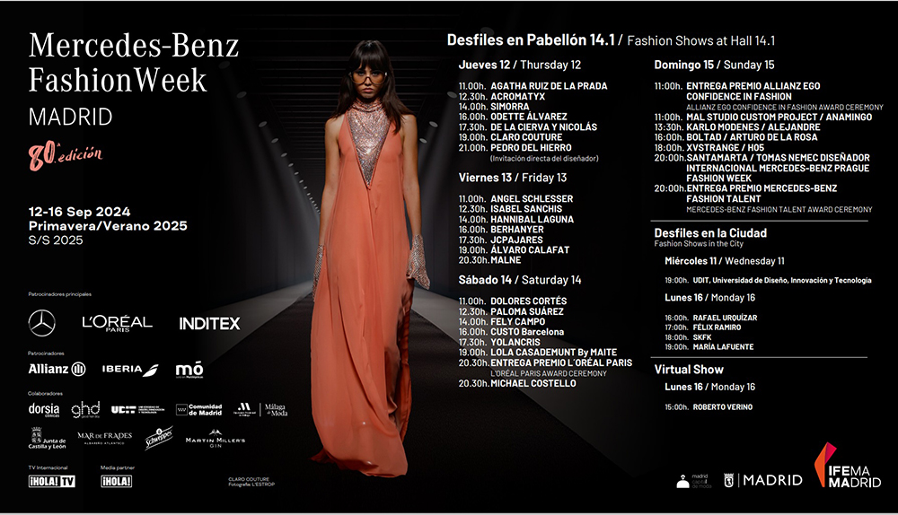 Este es el calendario de desfiles de la 80ª edición de MBFWMadrid, del 12 al 16 de septiembre