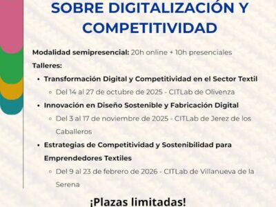 La Diputación de Badajoz impulsa tres talleres gratuitos para modernizar y hacer más competitivo el sector textil en Extremadura, dentro del proyecto Resotex del POCTEP