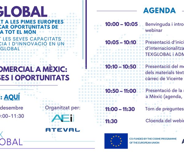 La AEI Tèxtils y ATEVAL organizan el 2 de diciembre el webinar “Misión comercial a México: fortalezas y oportunidades”