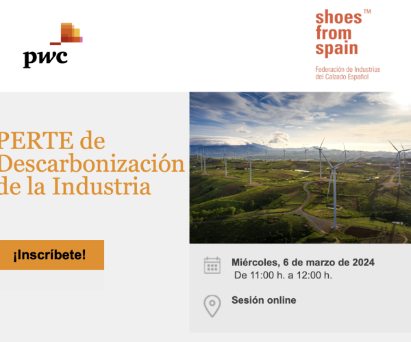 La Federación de Industrias del Calzado Español (FICE) y PwC organizan el webinar 'PERTE de Descarbonización de la Industria'