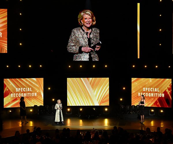 LONDON, ENGLAND - DECEMBER 02: Dame Margaret Barbour accepts the Special Recognition Award on stage during The Fashion Awards 2024 presented by Pandora at Royal Albert Hall on December 02, 2024 in London, England.  (Photo by Jeff Spicer/Getty Images for BFC)